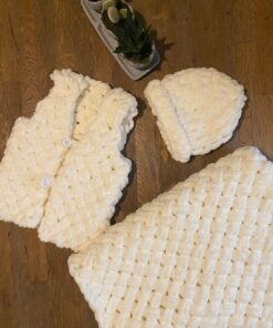 Handmade Premium Baby Chenille Set - Vest, Hat, and Blanket