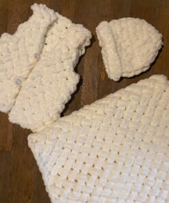 Handmade Premium Baby Chenille Set - Vest, Hat, and Blanket