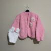 Handmade Premium Pink and White Chenille Flower Cardigan