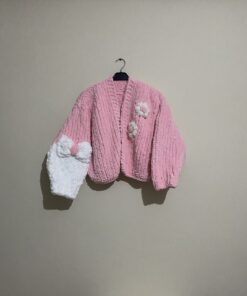 Handmade Premium Pink and White Chenille Flower Cardigan