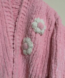 Handmade Premium Pink and White Chenille Flower Cardigan